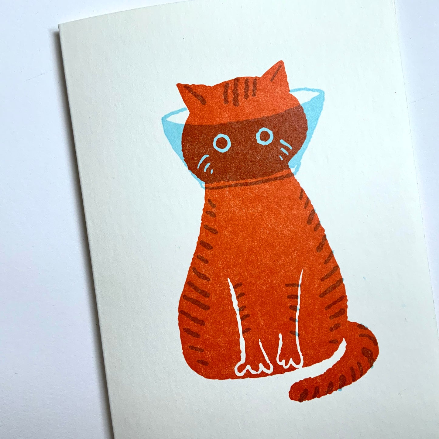 Orange cat wearing cone - get well soon card hand printed with letterpress