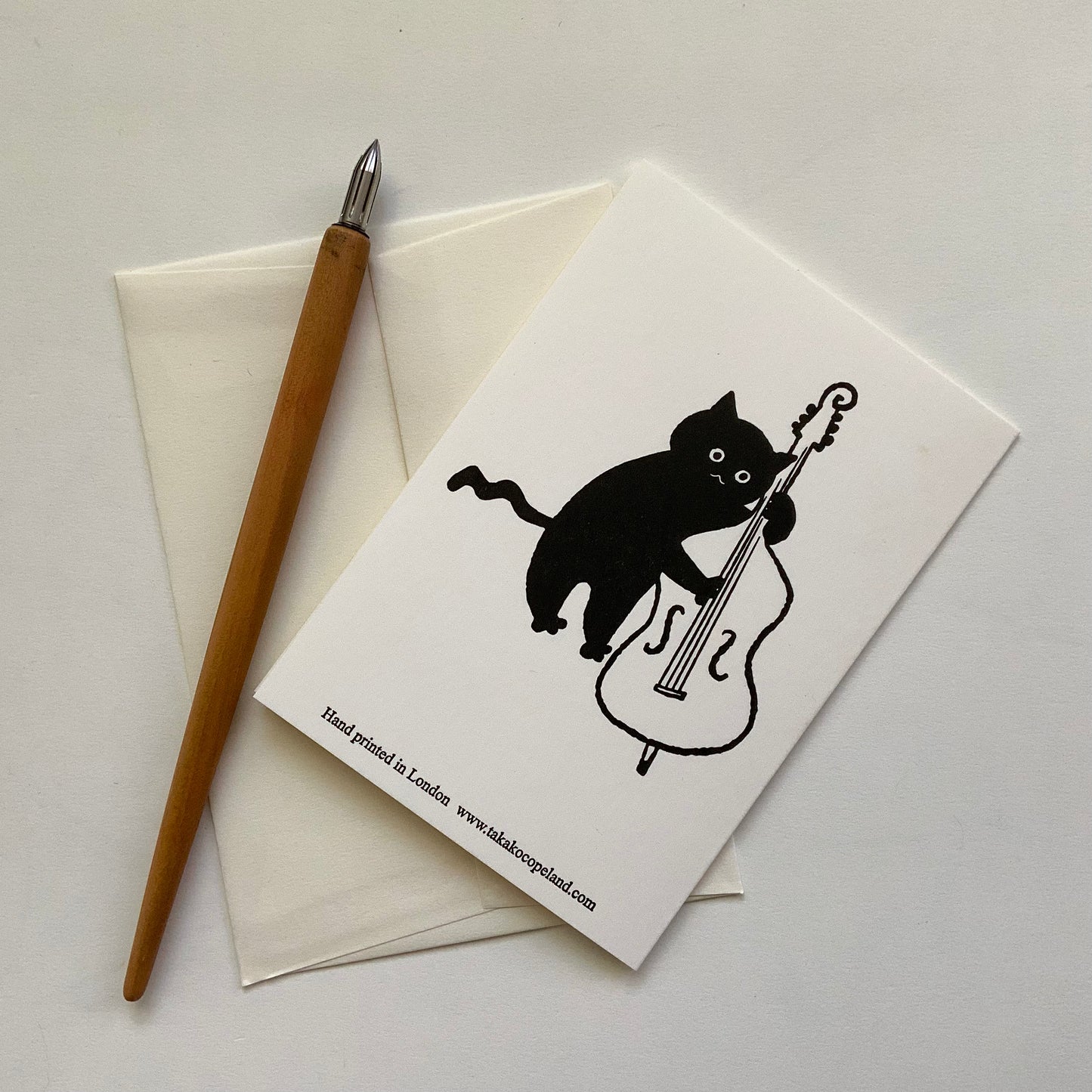Jazz Cats Trumpet and double base jazz band- letterpress greeting card