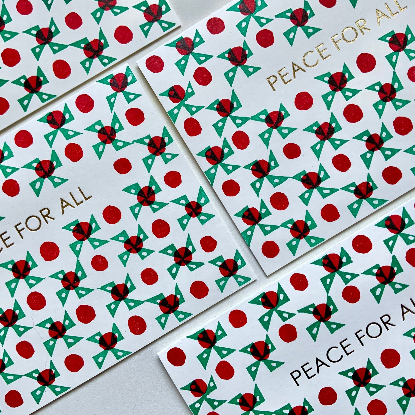 Peace for all - hand letterpress printed greeting card with gold foil detail