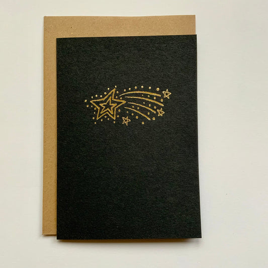 Shooting Star - hand foil block printed greeting card on recycled paper