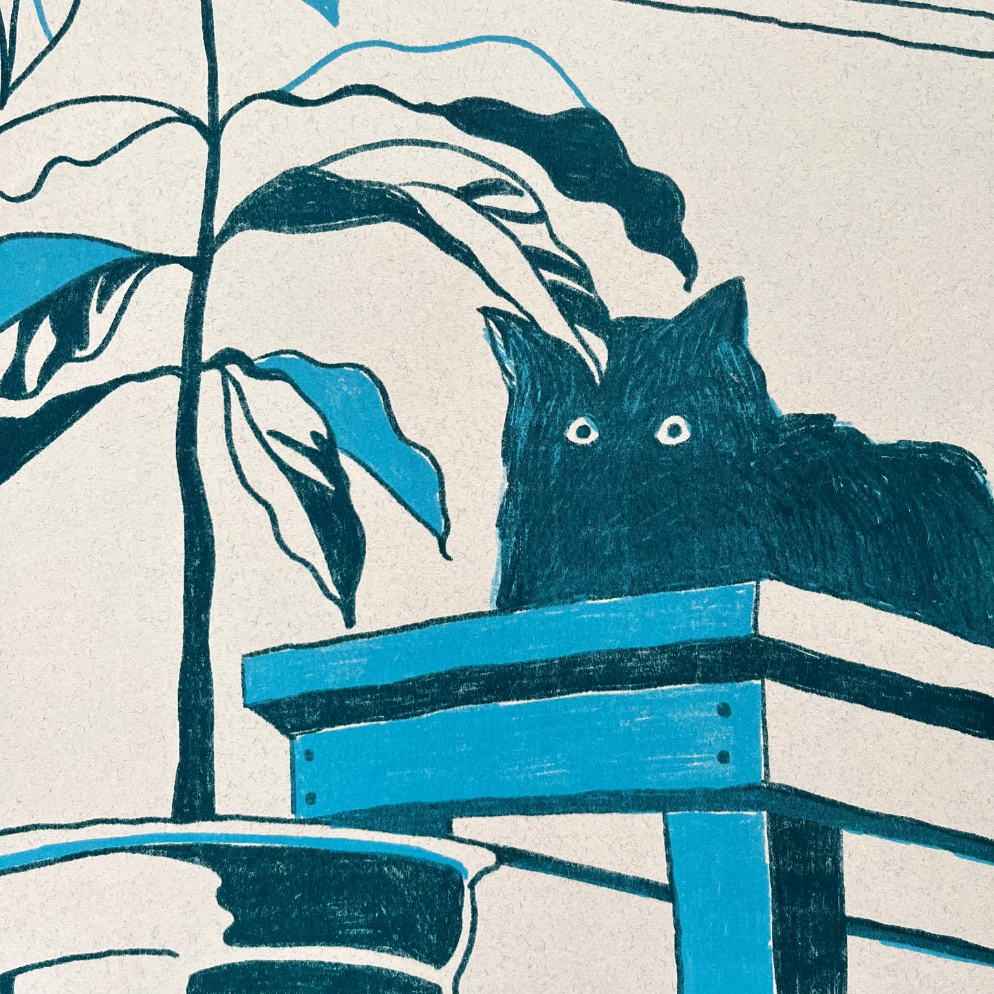 Avocado plant and black cat Riso print