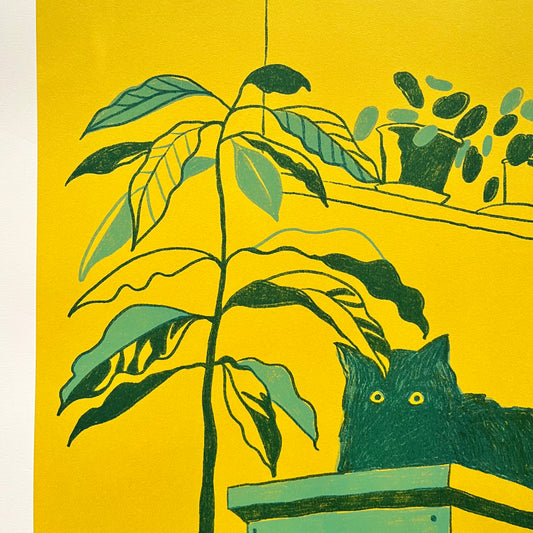 Avocado plant and black cat Riso print