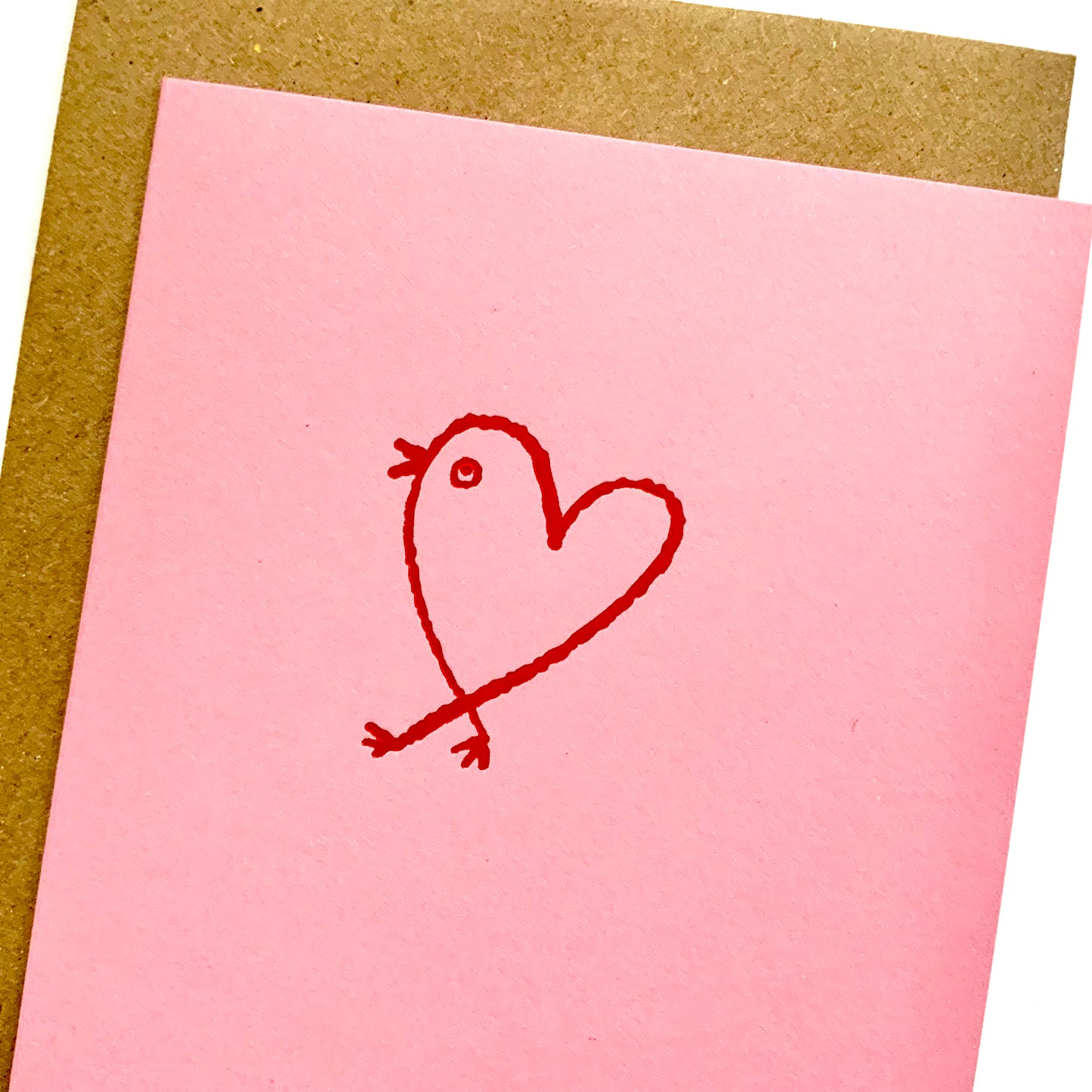 Heart Bird - hand foil block printed greeting card on recycled paper