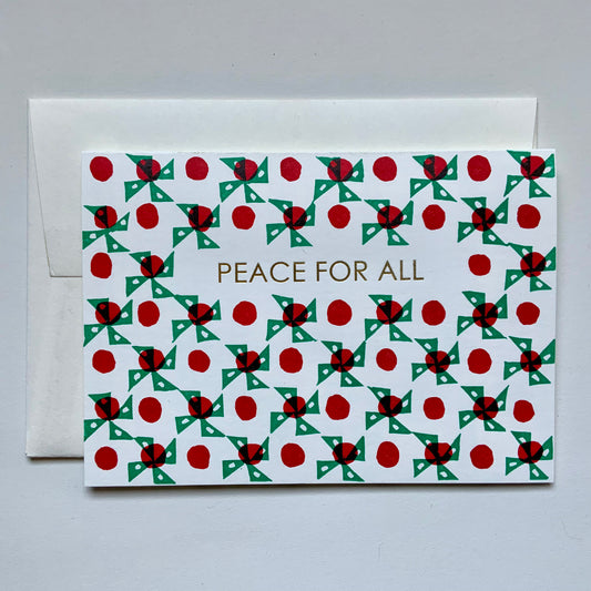 Peace for all - hand letterpress printed greeting card with gold foil detail