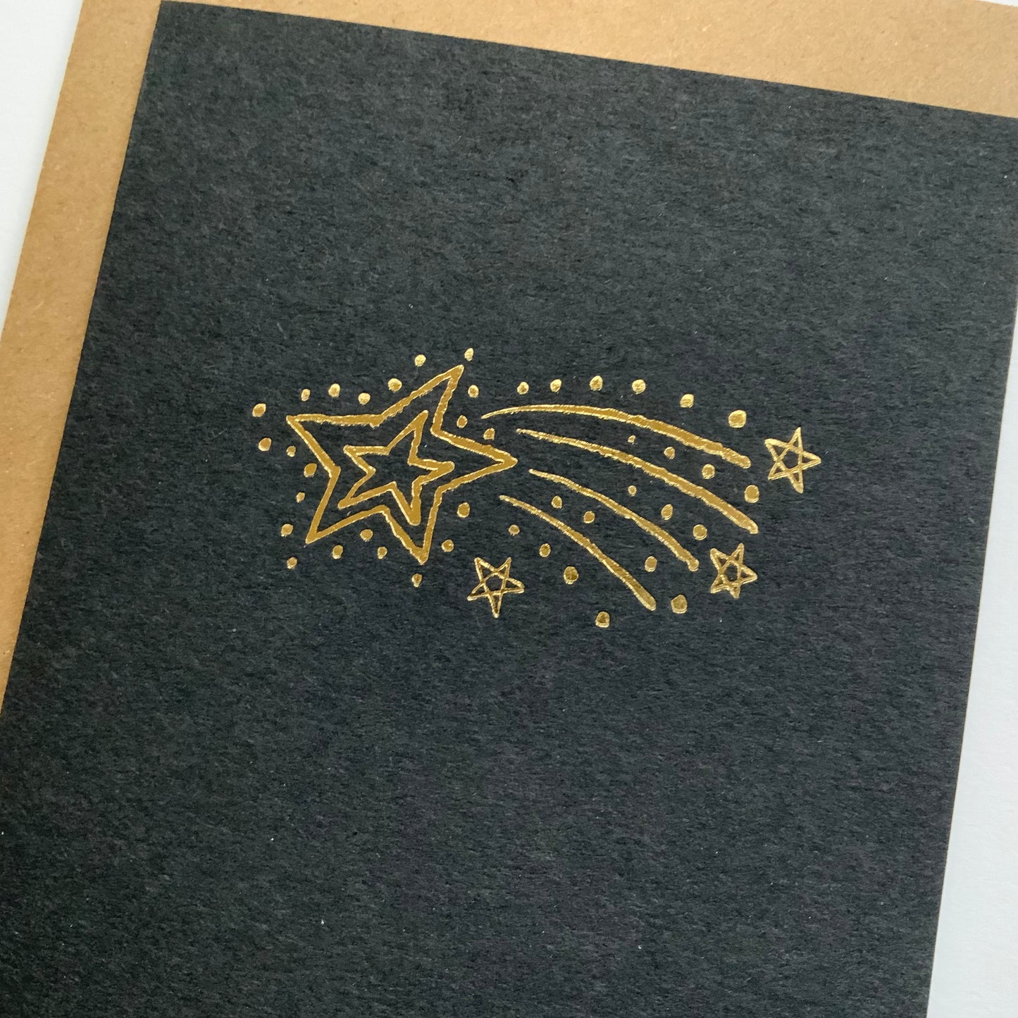 Shooting Star - hand foil block printed greeting card on recycled paper