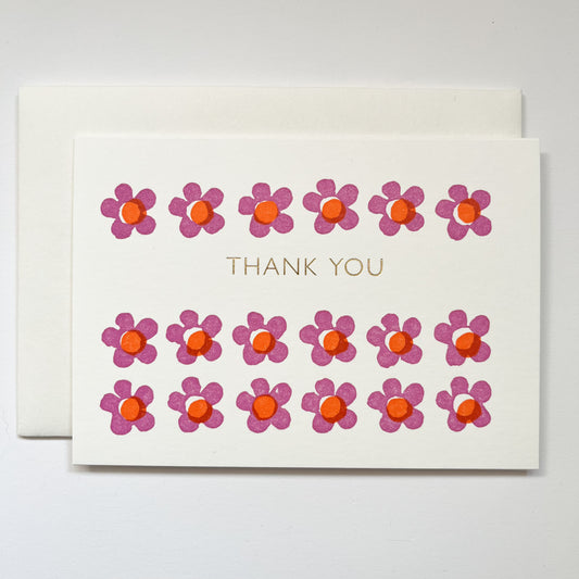 Thank you daisy - hand printed lino cut letterpress greeting card with gold foil details