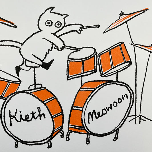 Kieth Meowoon - illustrated cat drummer Riso print