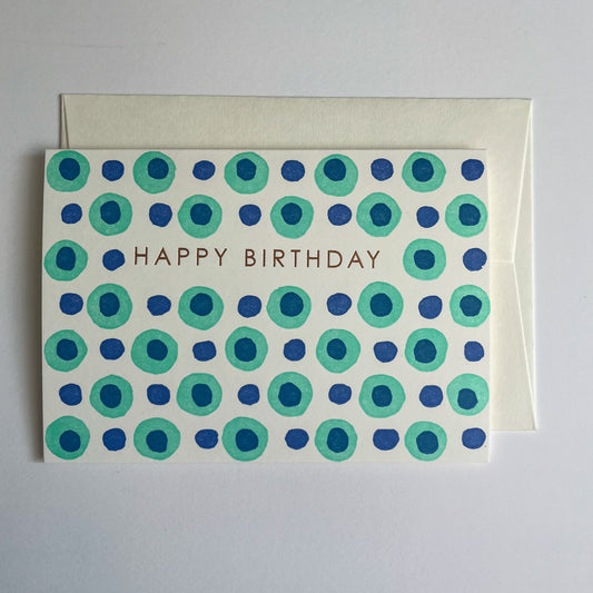 Birthday dots mint - hand printed lino cut letterpress greeting card