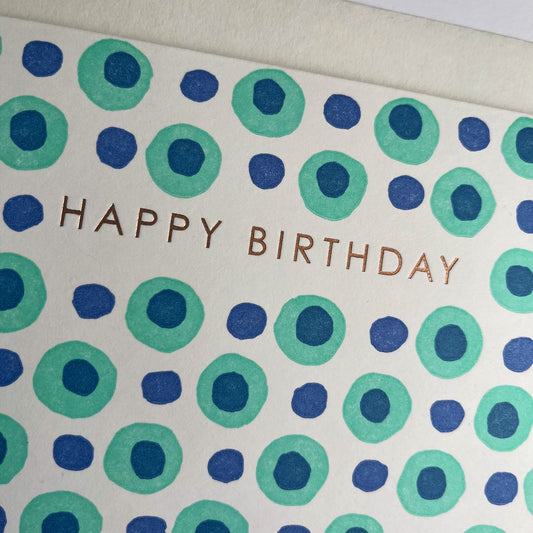 Birthday dots mint - hand printed lino cut letterpress greeting card