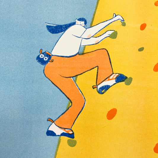 Climbing girl - vibrant A3 Riso print