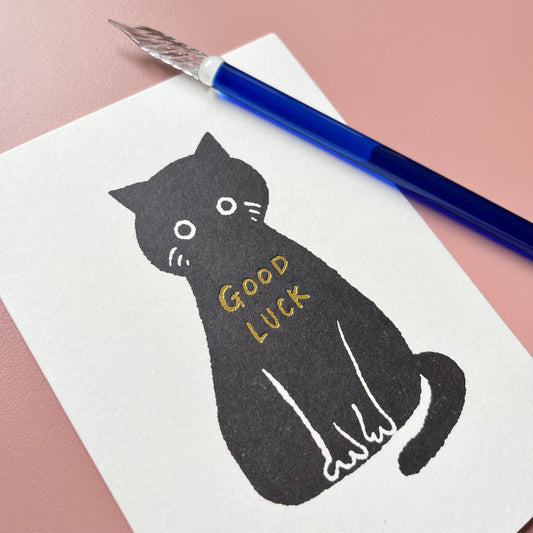 Lucky Black Cat Card - with Gold Foil