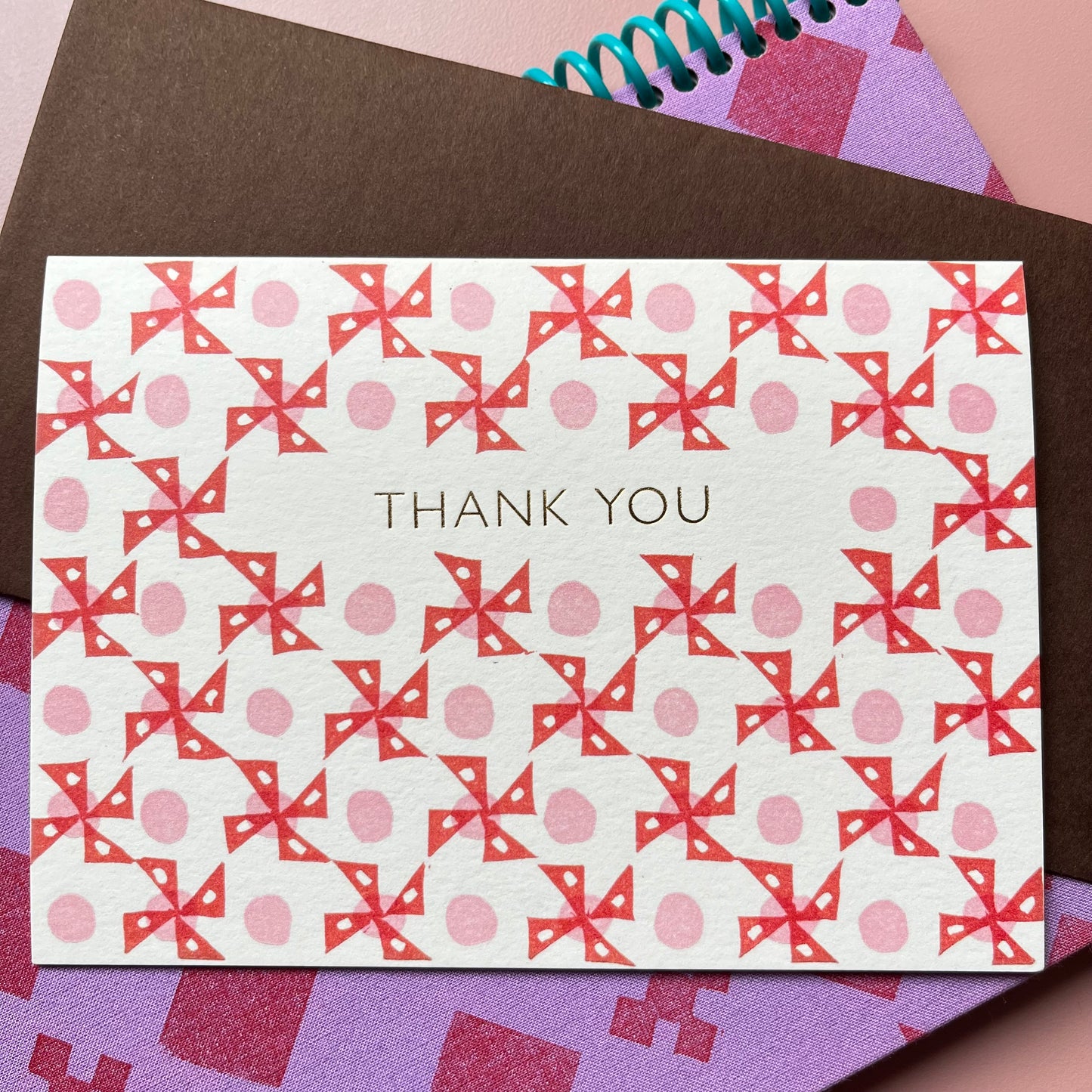 Thank You Windmill Pattern Card in Brown and Pink