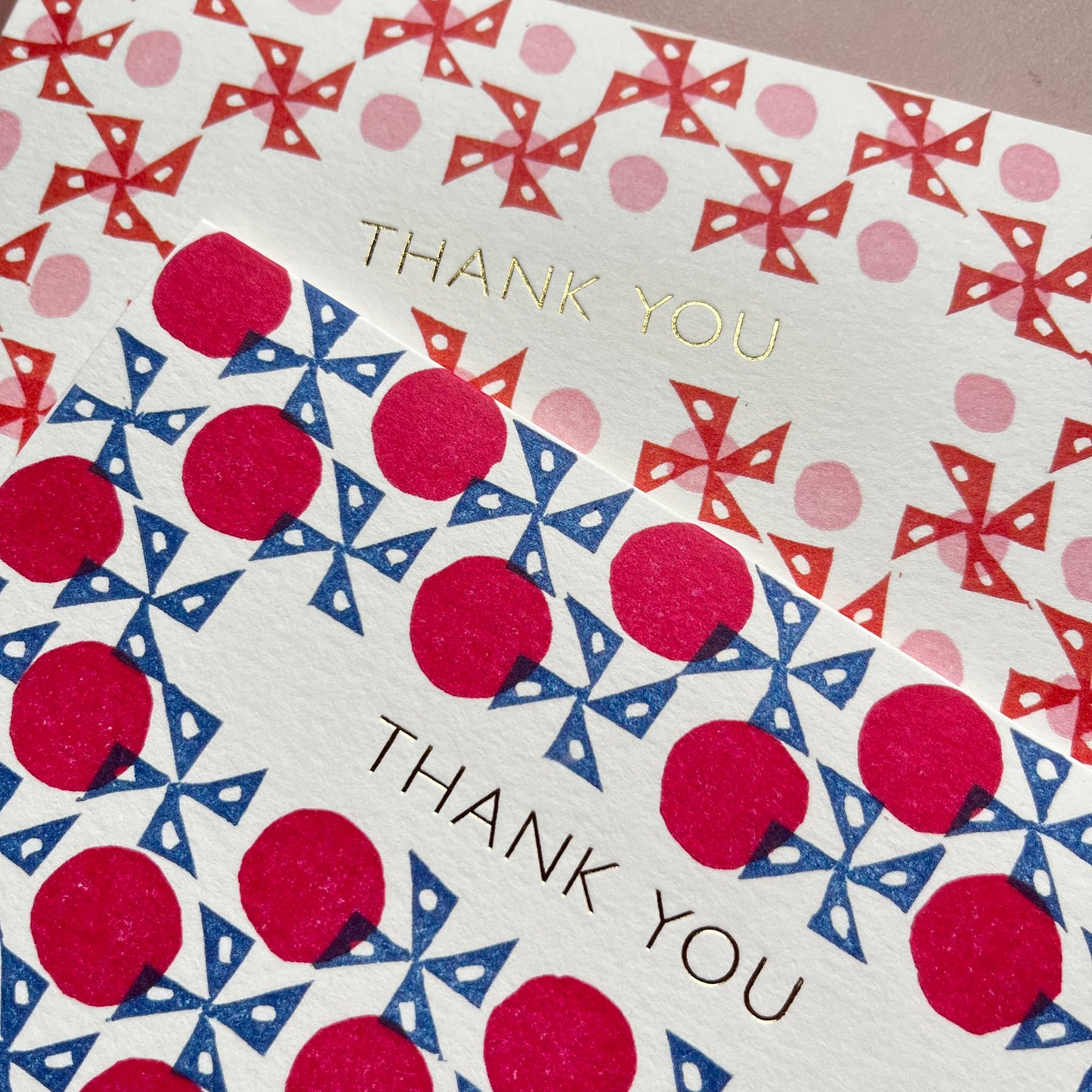 Thank You Windmill Pattern Card in Navy and Red