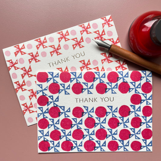 Thank You Windmill Pattern Card in Navy and Red