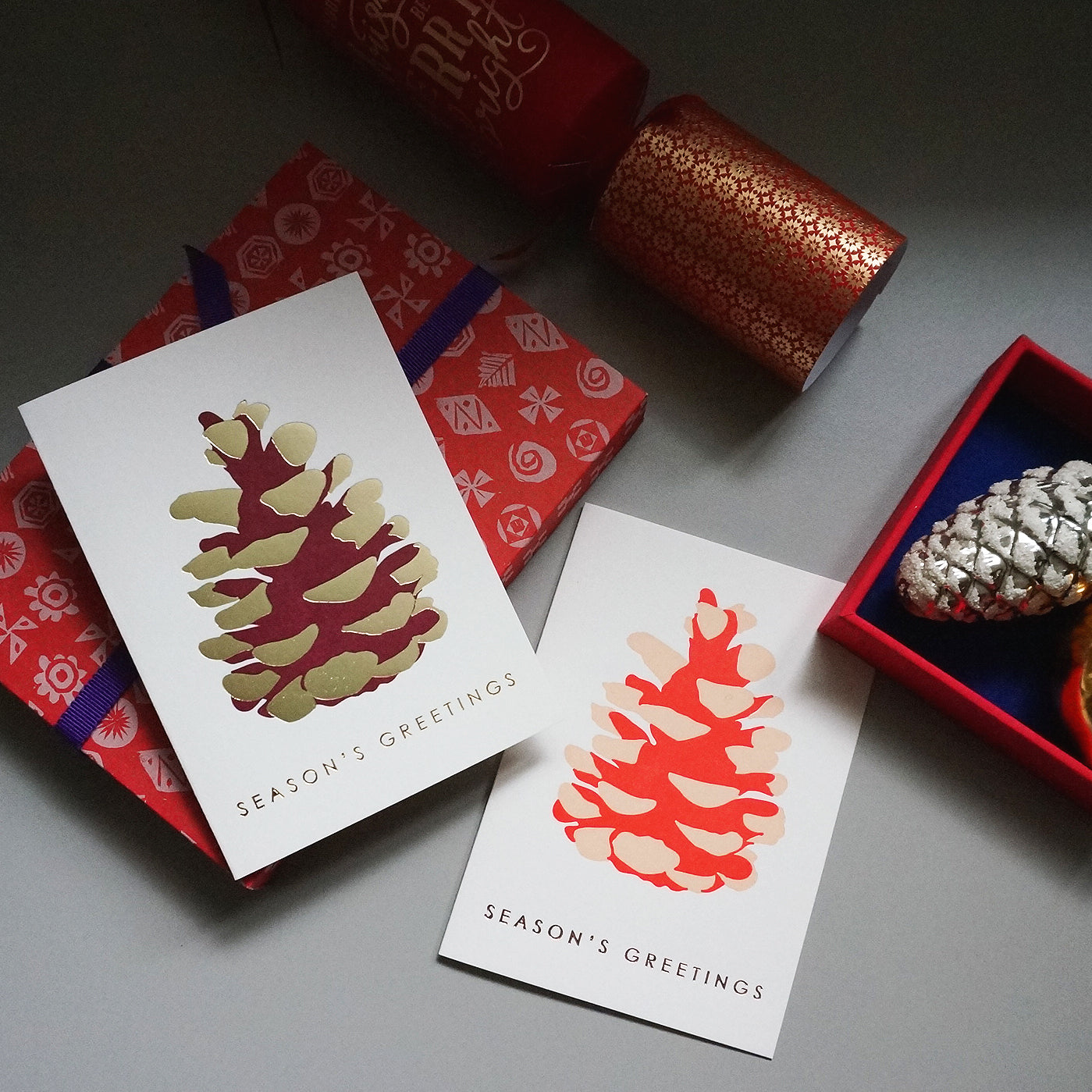 Letterpress card - fir cone pink