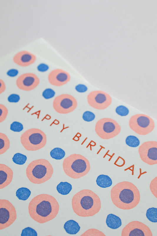 Birthday dots pink - hand printed lino cut letterpress greeting card
