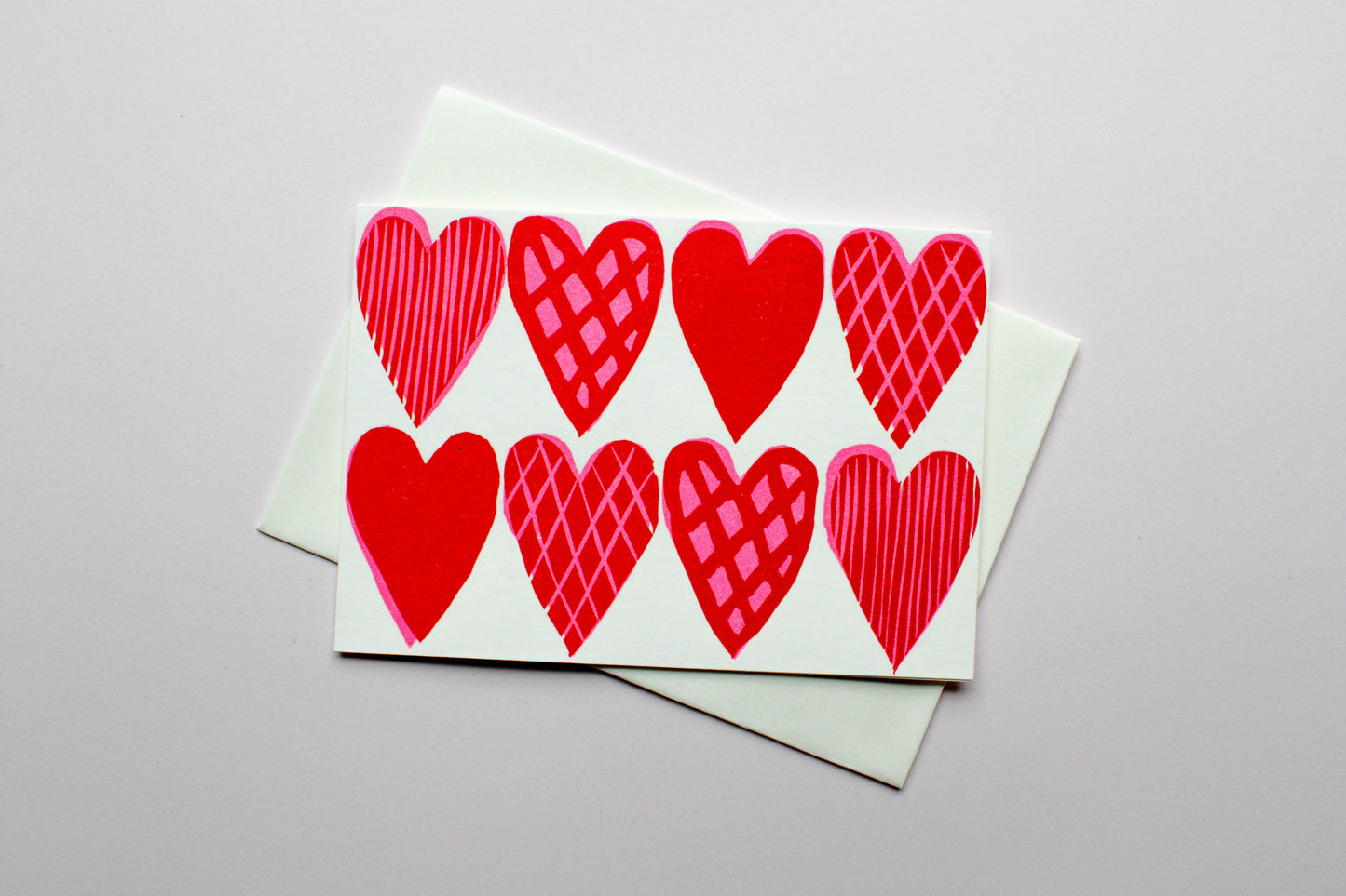 Heart pattern - hand printed lino cut letterpress greeting card