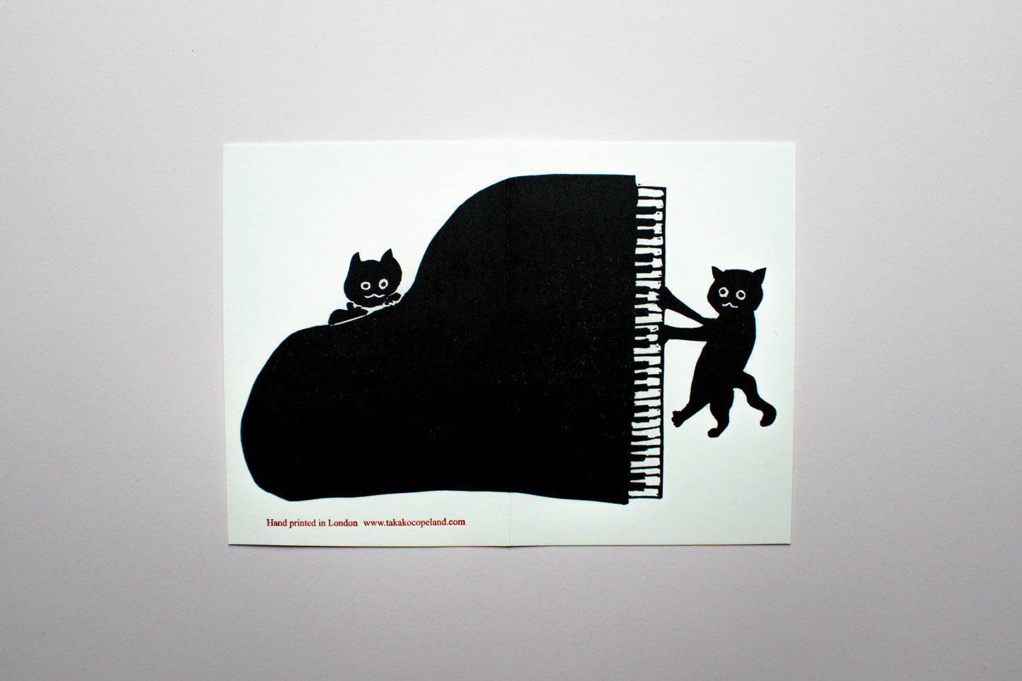 Jazz Cats - piano hand printed linocut letterpress greeting card