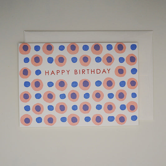 Birthday dots pink - hand printed lino cut letterpress greeting card