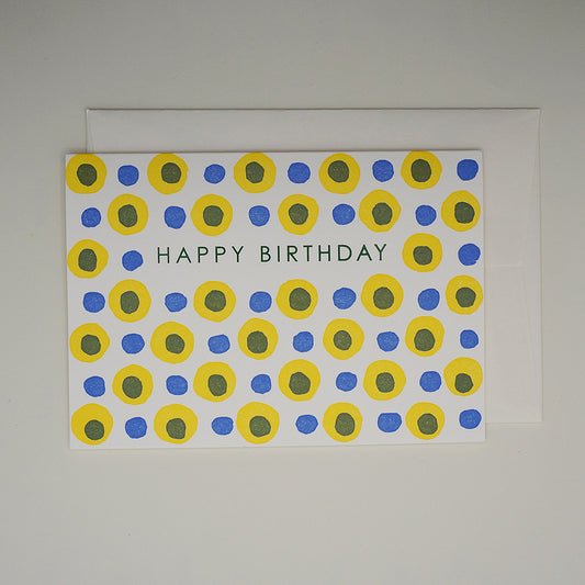 Birthday dots yellow - hand printed lino cut letterpress greeting card
