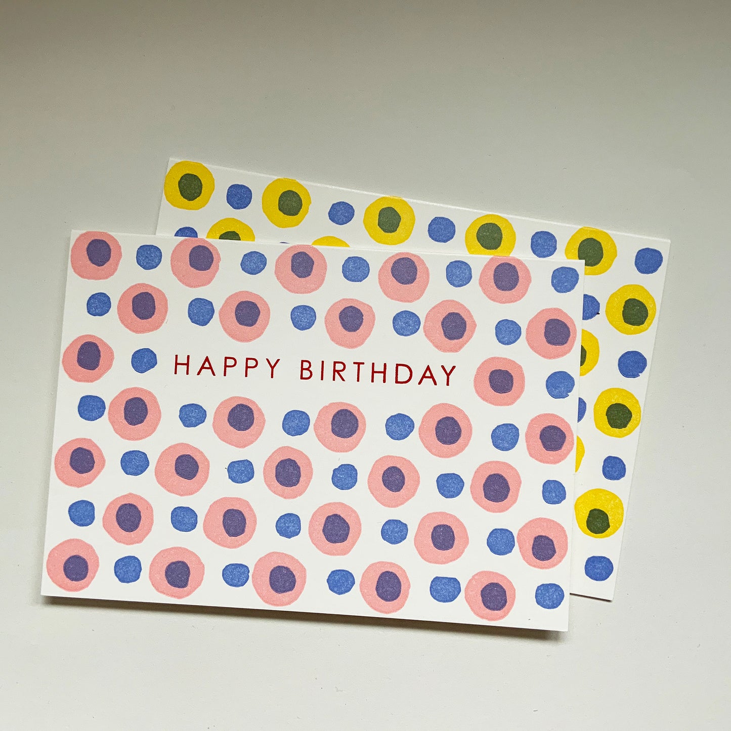 Birthday dots pink - hand printed lino cut letterpress greeting card