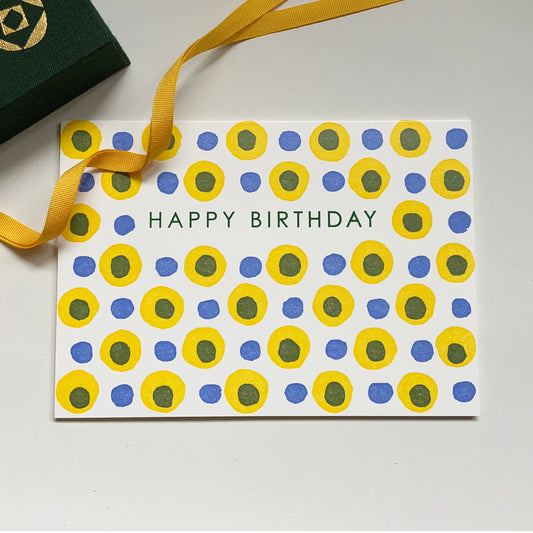 Birthday dots yellow - hand printed lino cut letterpress greeting card