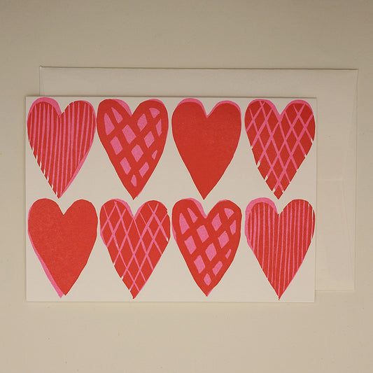 Heart pattern - hand printed lino cut letterpress greeting card