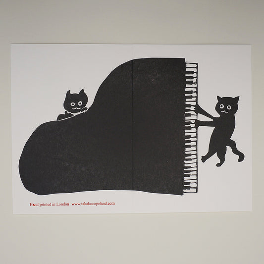 Jazz Cats - piano hand printed linocut letterpress greeting card