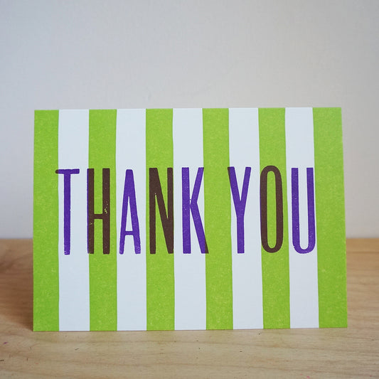 Thank you - hand printed lino cut and wood type letterpress greeting card