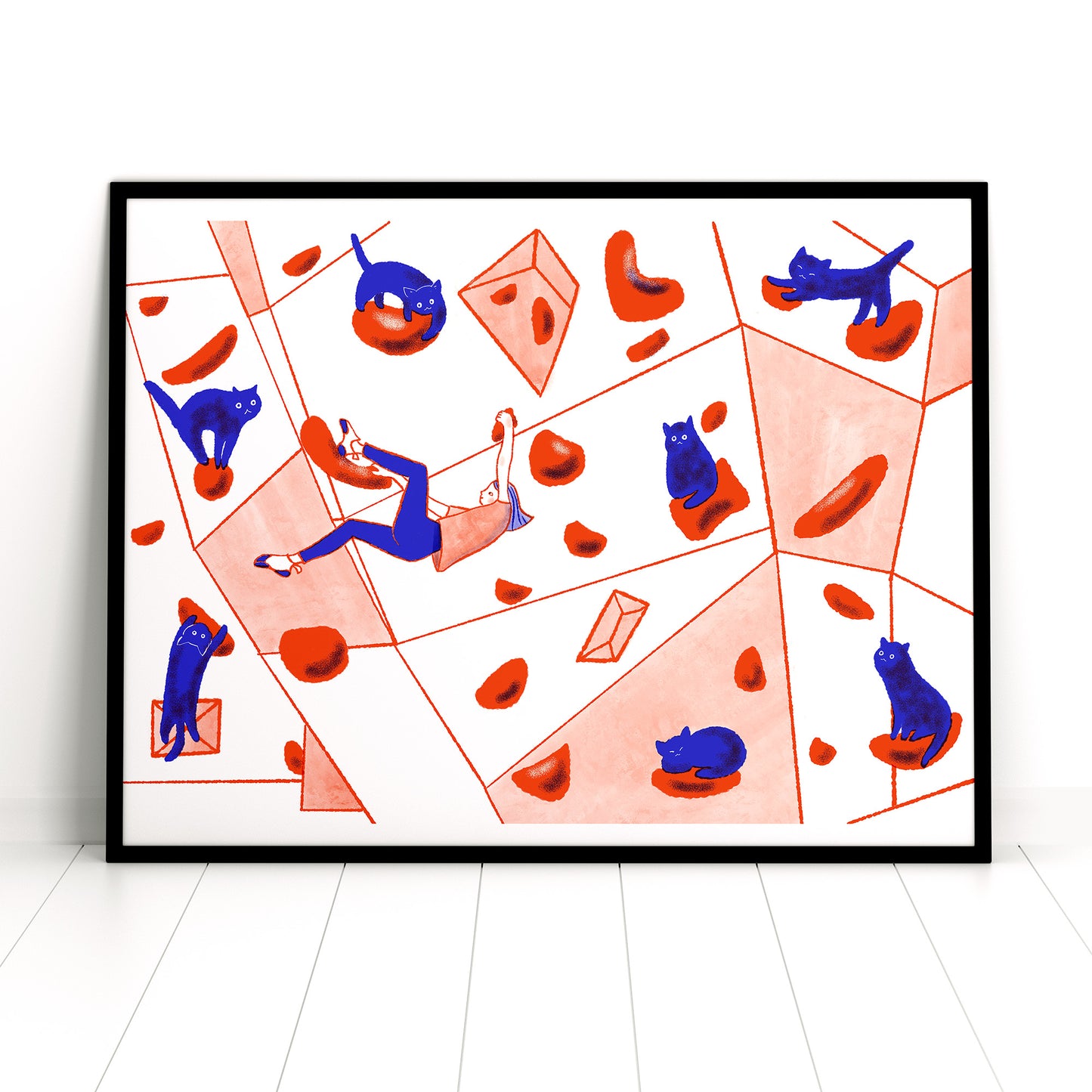 Climbing partner - bouldering girl and cats Riso print with a