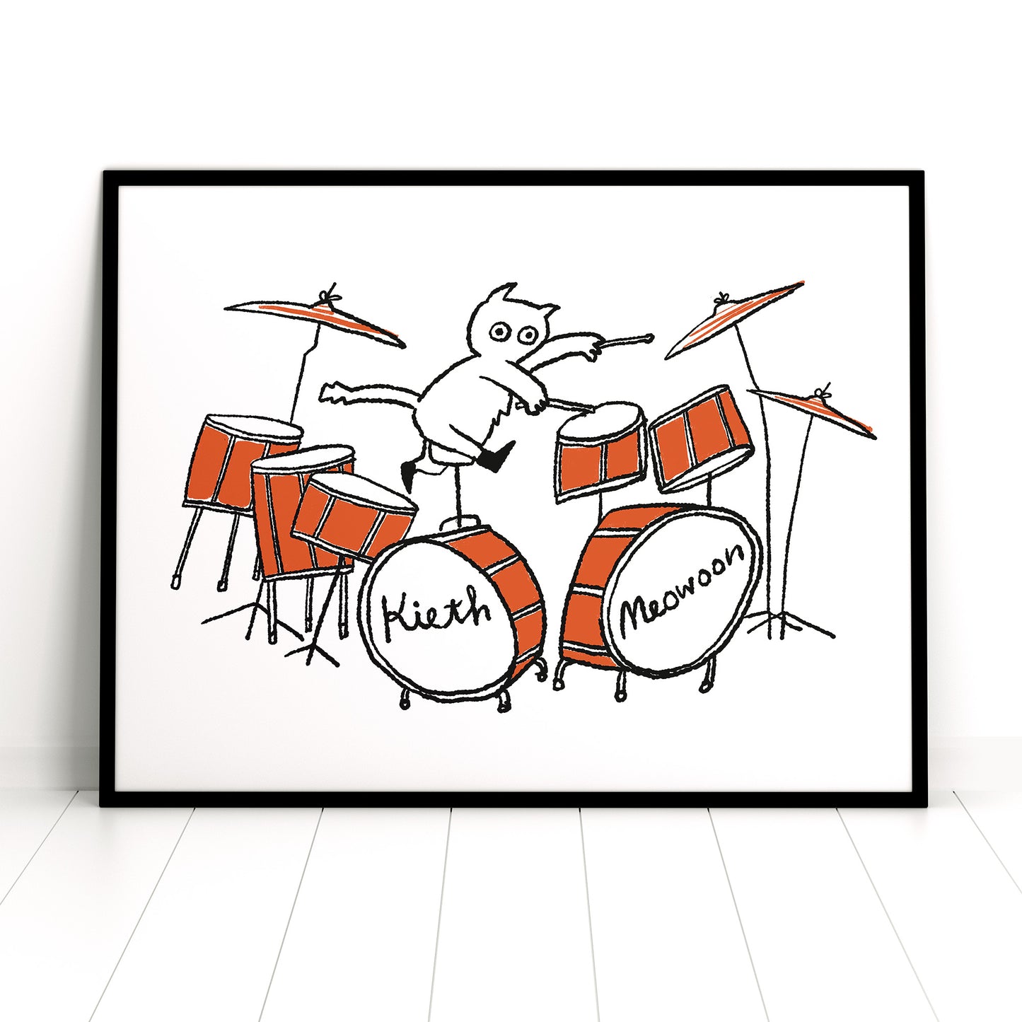 Kieth Meowoon - illustrated cat drummer Riso print