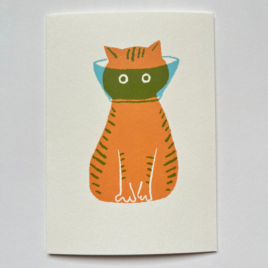 Orange Cat Wearing Cone Card