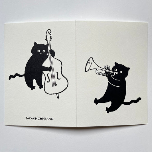 Jazz Cats Card - Trumpet and Doublebase