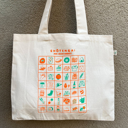 Shotengai Market Illustrated Tote Bag – Organic Cotton Shopper