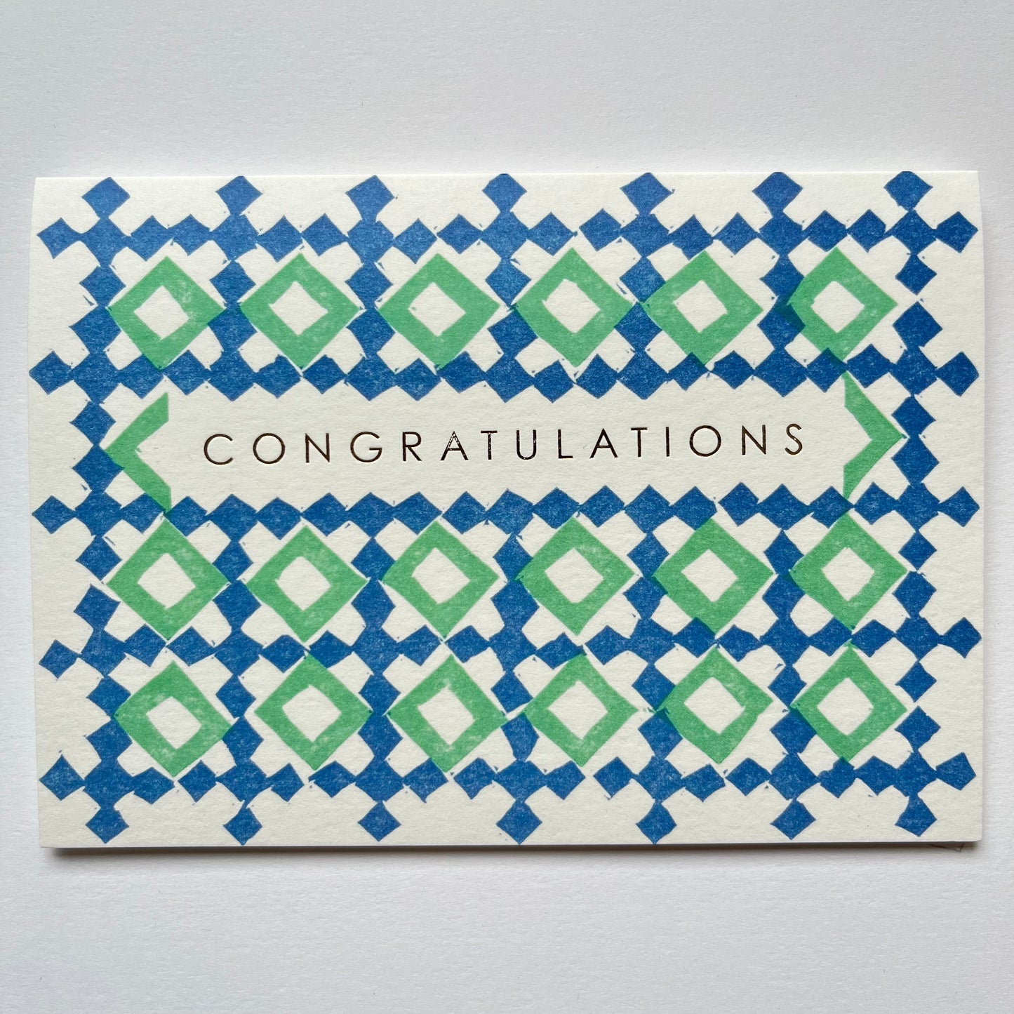 Congratulations Lattice Pattern Card in Blue and Green