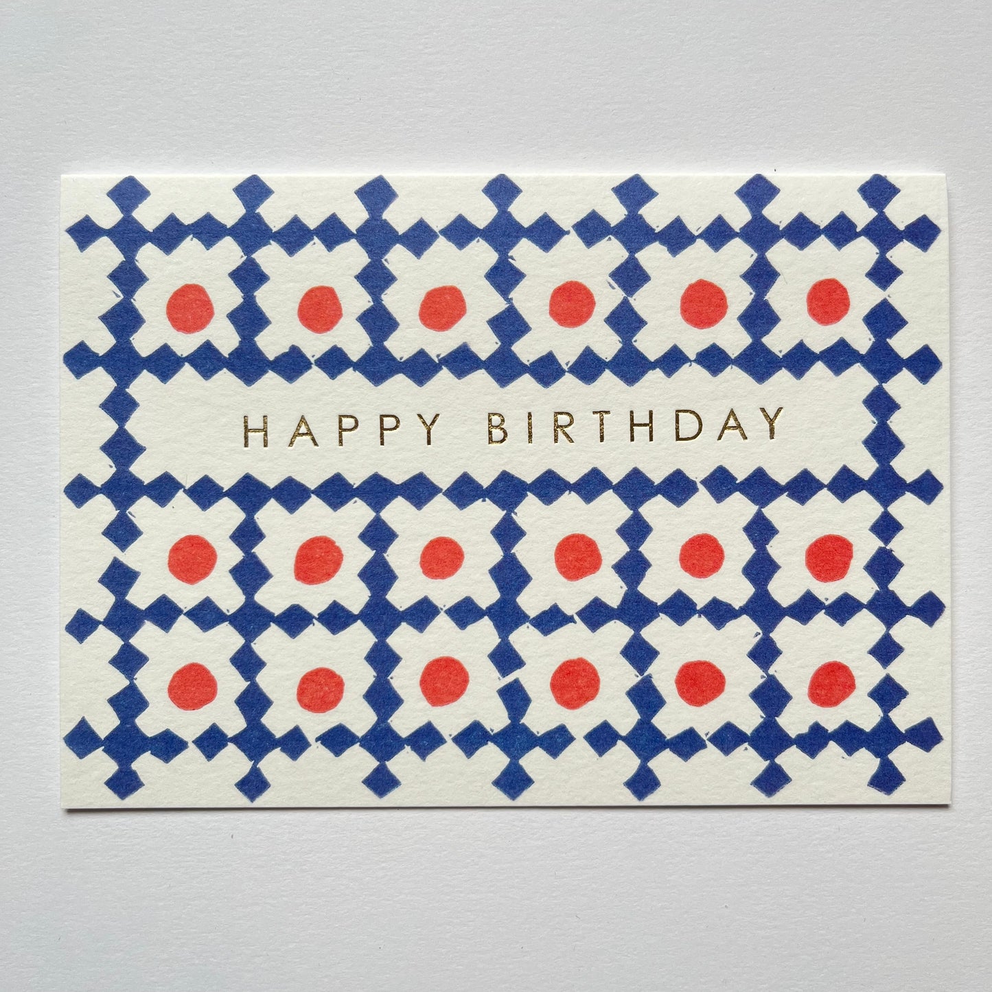 Happy Birthday Lattice Pattern Card in Blue and Orange