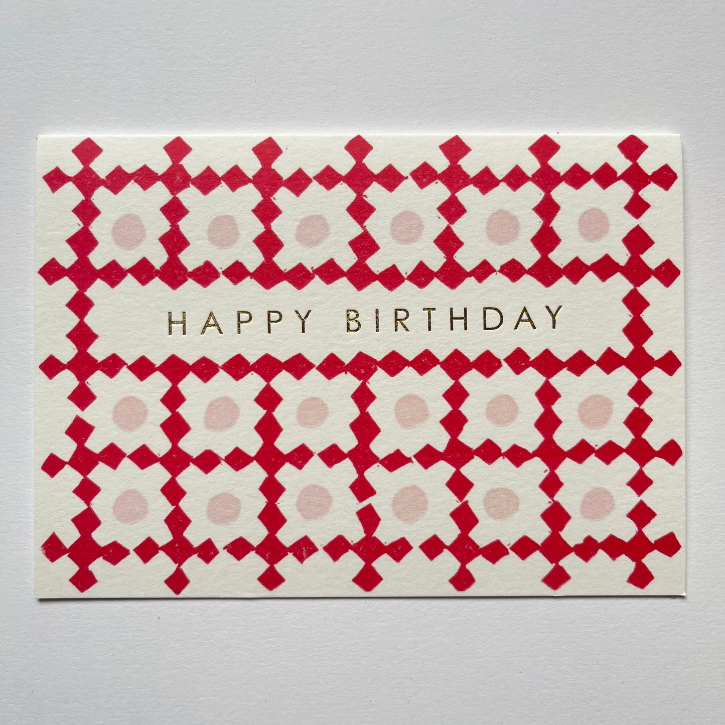 Happy Birthday Lattice Pattern Card in Red and PInk