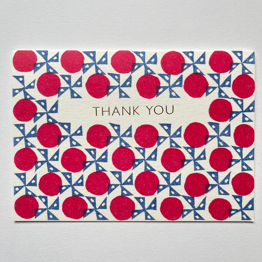 Thank You Windmill Pattern Card in Navy and Red