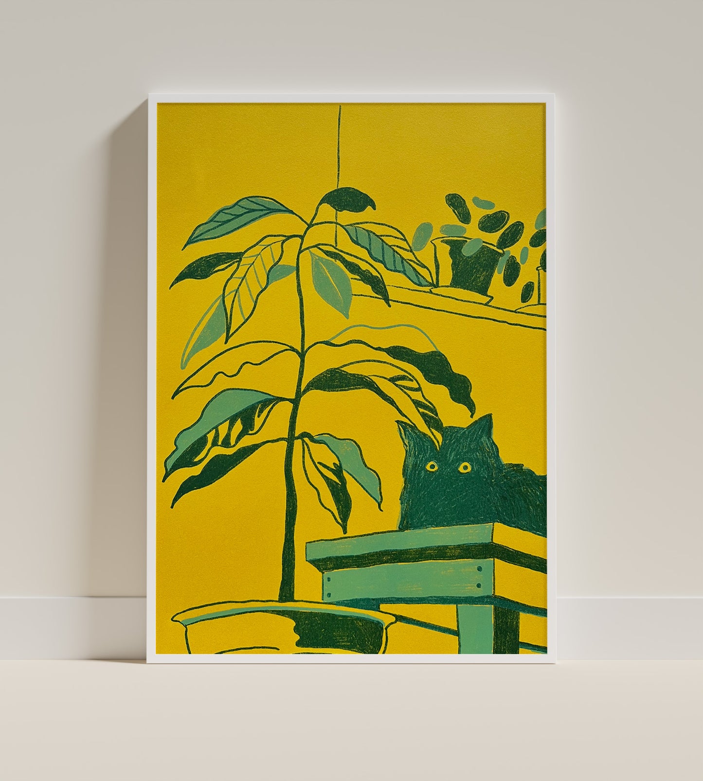 Avocado plant and black cat Riso print