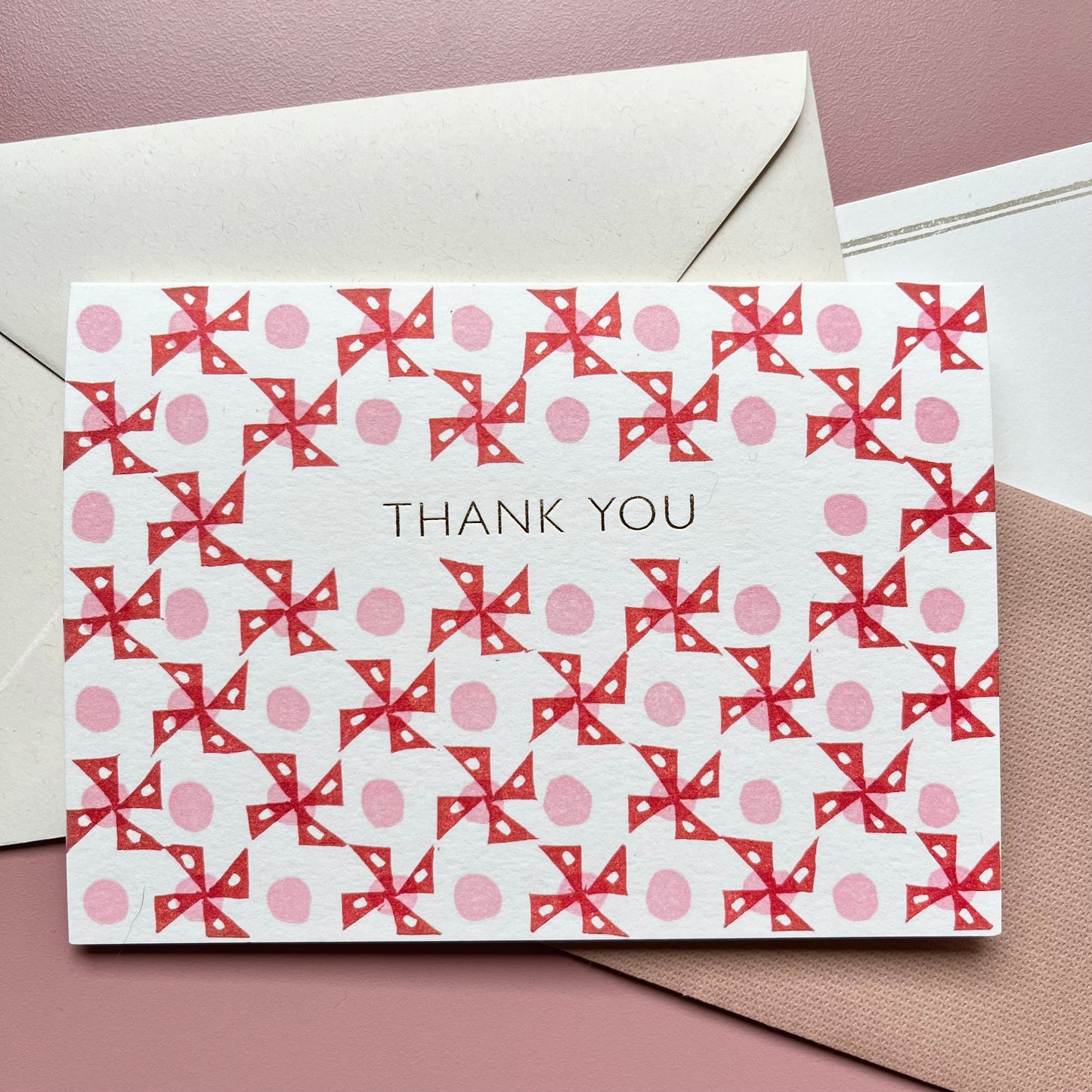 Thank You Windmill Pattern Card in Brown and Pink
