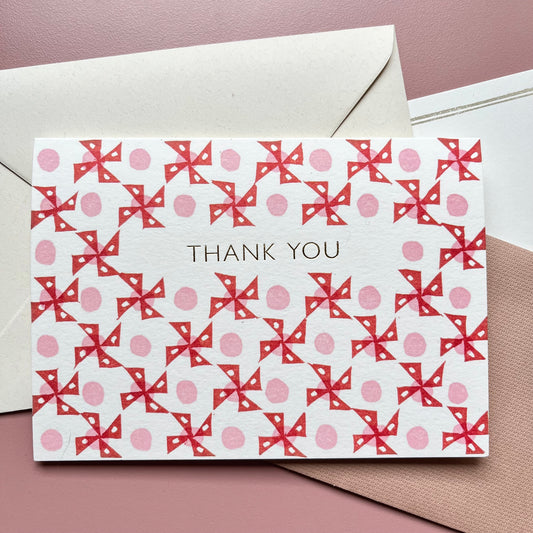 Thank You Windmill Pattern Card in Brown and Pink