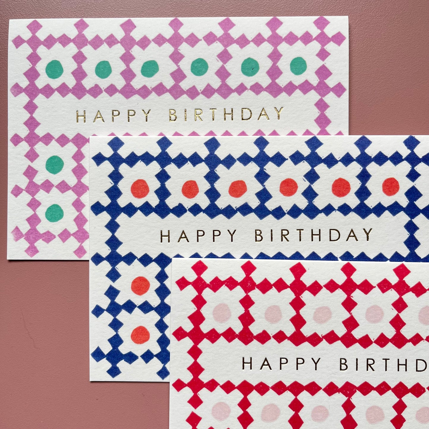 Happy Birthday Lattice Pattern Card in Blue and Orange