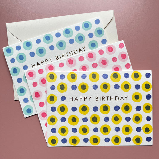 Happy Birthday Dots in Yellow and Blue