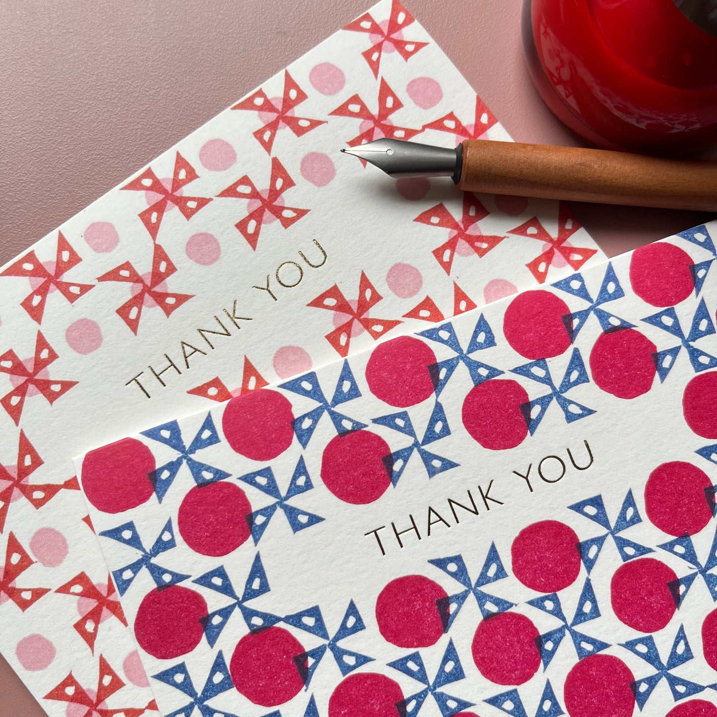 Thank You Windmill Pattern Card in Brown and Pink