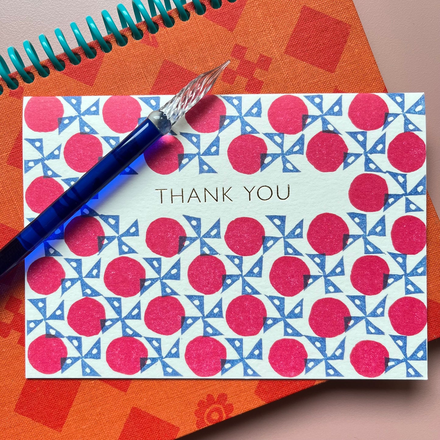 Thank You Windmill Pattern Card in Navy and Red